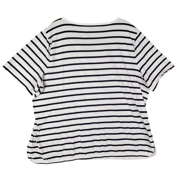 Talbots Shirt Tee White Navy Blue Pima Cotton Plus Size 2X Striped SS - Picture 3 of 9